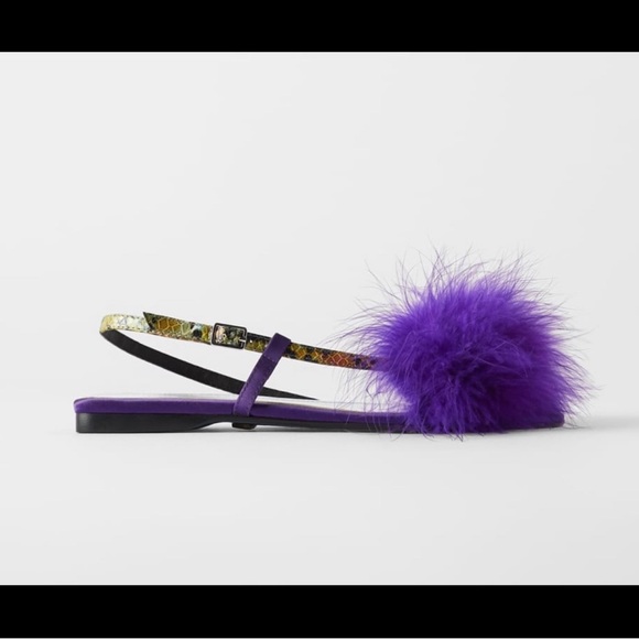 Zara blue collection purple faux fur flat sandals - Picture 2 of 5